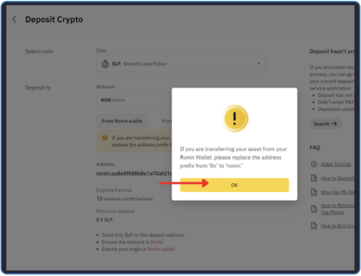 How to Send Assets to Binance Using Mobile Wallet QR Ronin